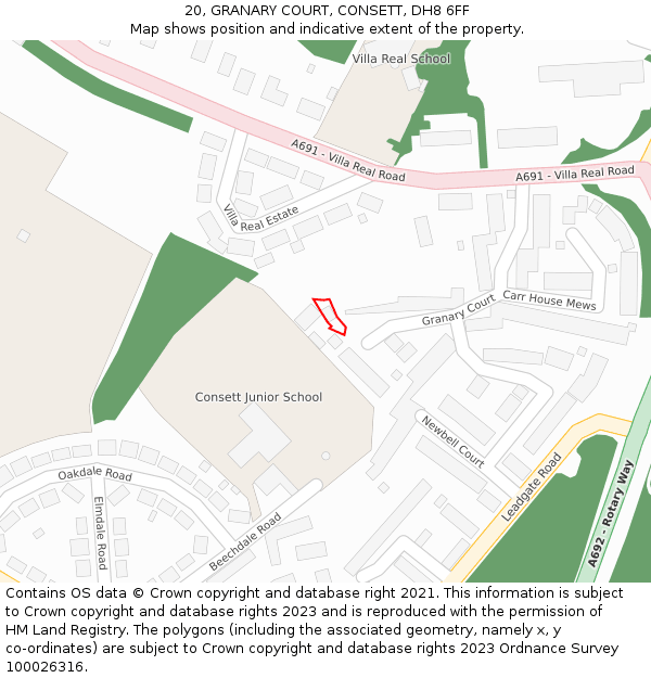 20, GRANARY COURT, CONSETT, DH8 6FF: Location map and indicative extent of plot