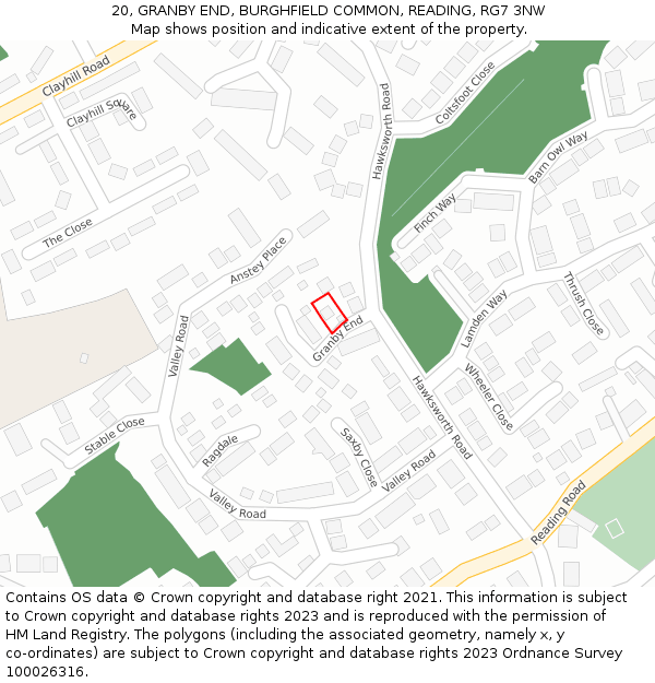 20, GRANBY END, BURGHFIELD COMMON, READING, RG7 3NW: Location map and indicative extent of plot