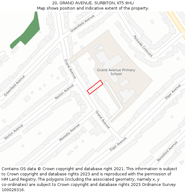 20, GRAND AVENUE, SURBITON, KT5 9HU: Location map and indicative extent of plot