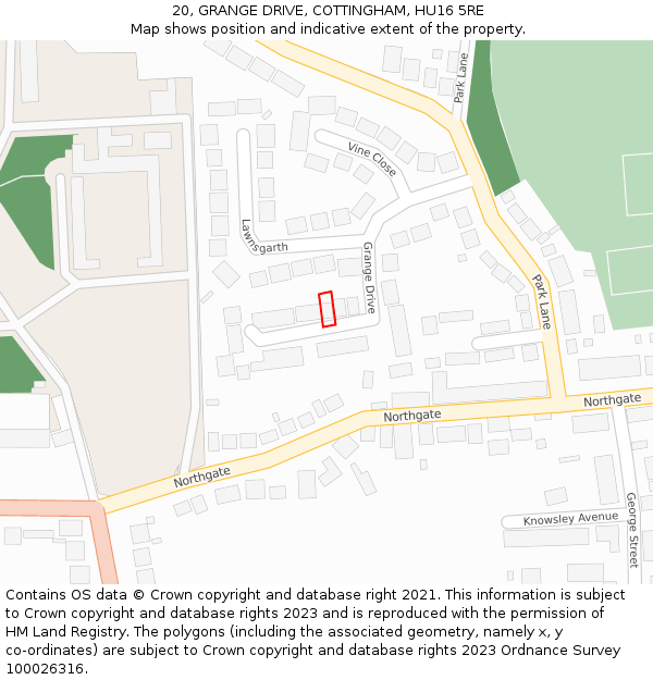 20, GRANGE DRIVE, COTTINGHAM, HU16 5RE: Location map and indicative extent of plot