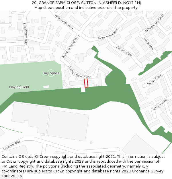 20, GRANGE FARM CLOSE, SUTTON-IN-ASHFIELD, NG17 1NJ: Location map and indicative extent of plot