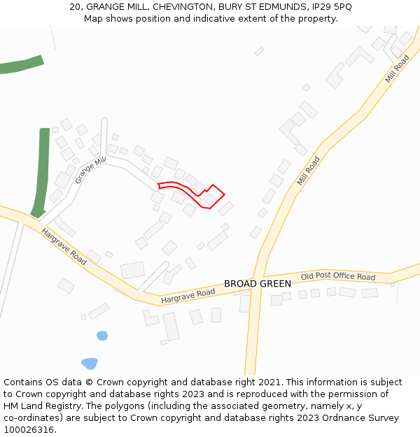 20, GRANGE MILL, CHEVINGTON, BURY ST EDMUNDS, IP29 5PQ: Location map and indicative extent of plot