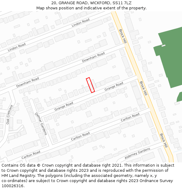 20, GRANGE ROAD, WICKFORD, SS11 7LZ: Location map and indicative extent of plot