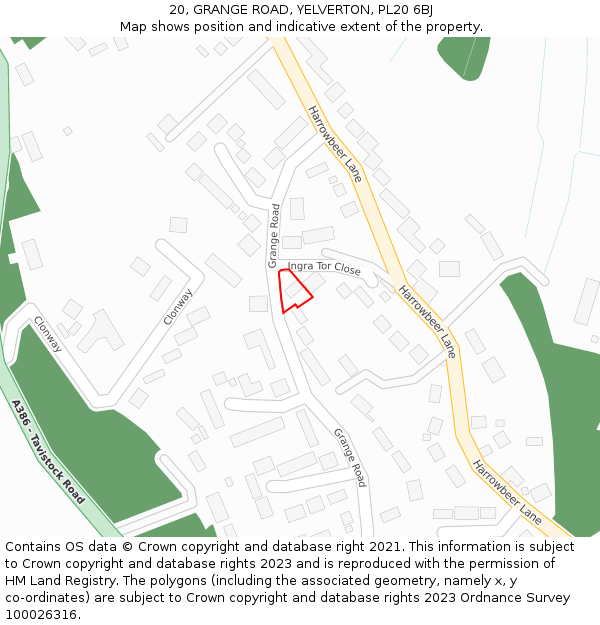20, GRANGE ROAD, YELVERTON, PL20 6BJ: Location map and indicative extent of plot