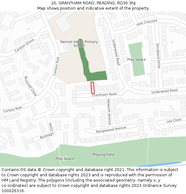 20, GRANTHAM ROAD, READING, RG30 3NJ: Location map and indicative extent of plot