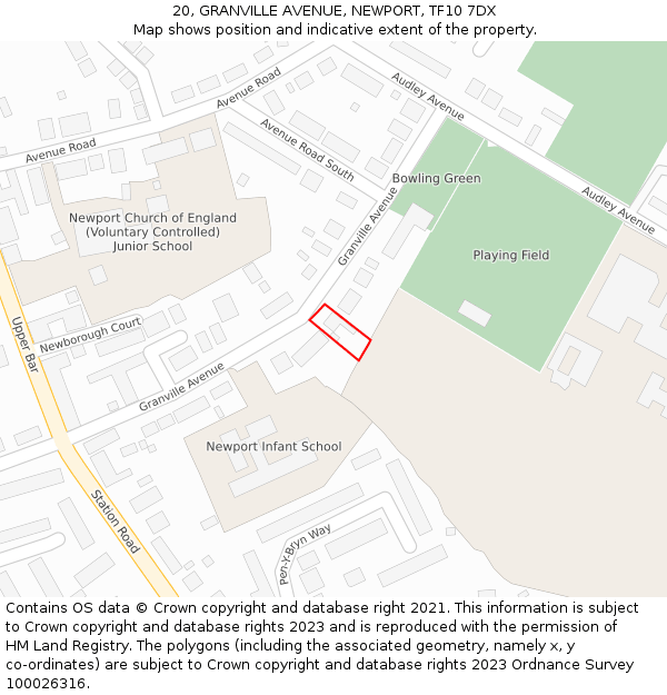20, GRANVILLE AVENUE, NEWPORT, TF10 7DX: Location map and indicative extent of plot