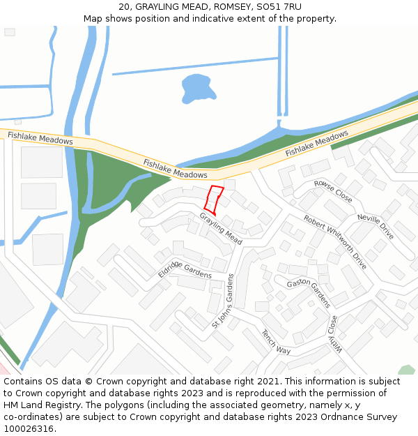 20, GRAYLING MEAD, ROMSEY, SO51 7RU: Location map and indicative extent of plot