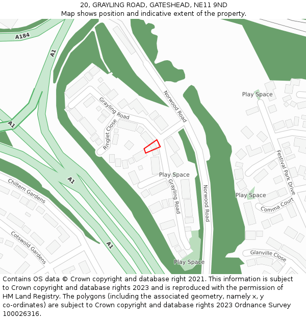 20, GRAYLING ROAD, GATESHEAD, NE11 9ND: Location map and indicative extent of plot
