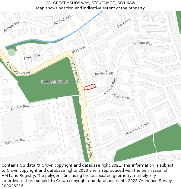 20, GREAT ASHBY WAY, STEVENAGE, SG1 6AW: Location map and indicative extent of plot