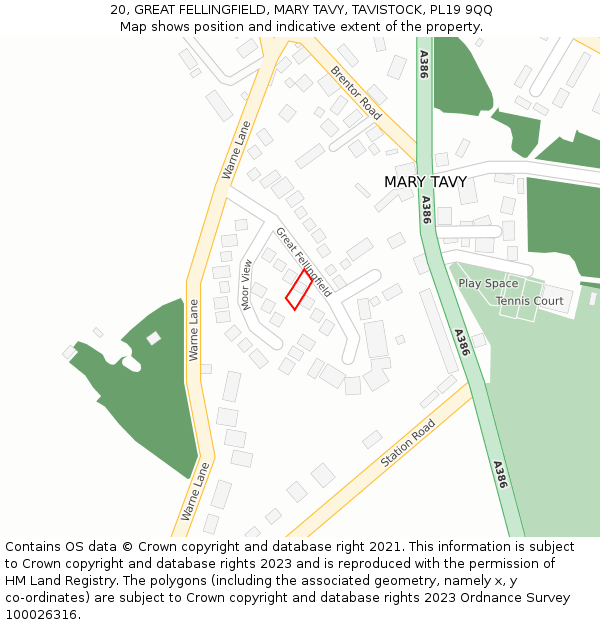 20, GREAT FELLINGFIELD, MARY TAVY, TAVISTOCK, PL19 9QQ: Location map and indicative extent of plot