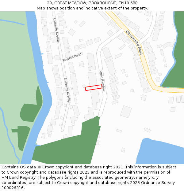 20, GREAT MEADOW, BROXBOURNE, EN10 6RP: Location map and indicative extent of plot