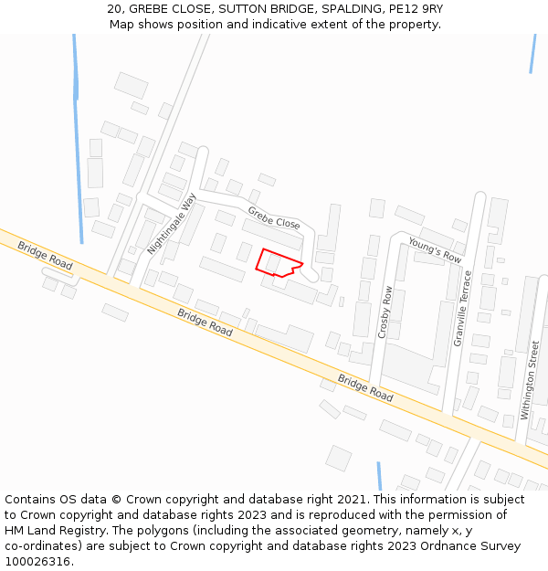 20, GREBE CLOSE, SUTTON BRIDGE, SPALDING, PE12 9RY: Location map and indicative extent of plot