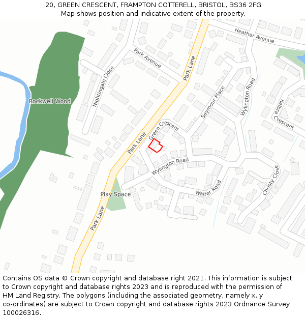 20, GREEN CRESCENT, FRAMPTON COTTERELL, BRISTOL, BS36 2FG: Location map and indicative extent of plot