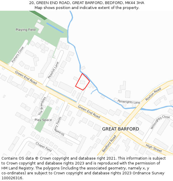 20, GREEN END ROAD, GREAT BARFORD, BEDFORD, MK44 3HA: Location map and indicative extent of plot