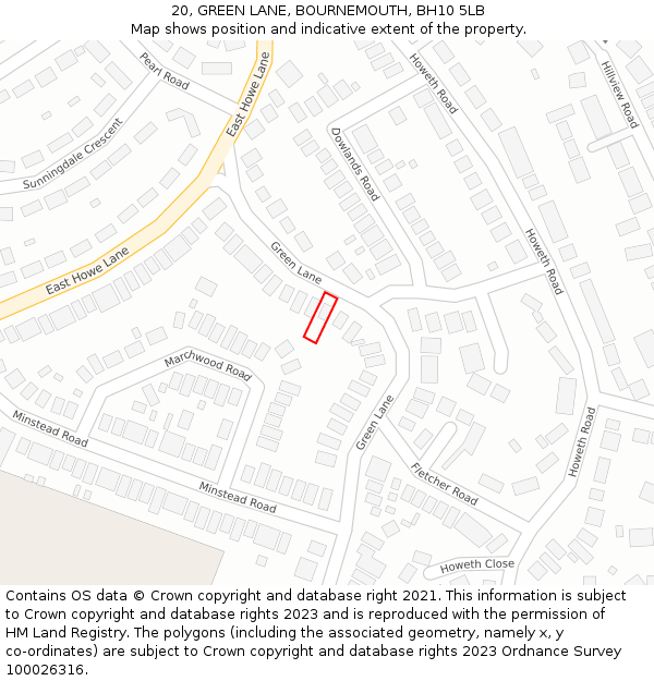 20, GREEN LANE, BOURNEMOUTH, BH10 5LB: Location map and indicative extent of plot
