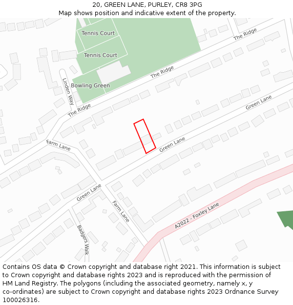 20, GREEN LANE, PURLEY, CR8 3PG: Location map and indicative extent of plot