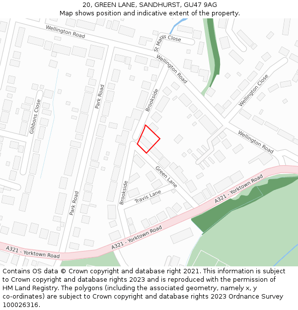20, GREEN LANE, SANDHURST, GU47 9AG: Location map and indicative extent of plot