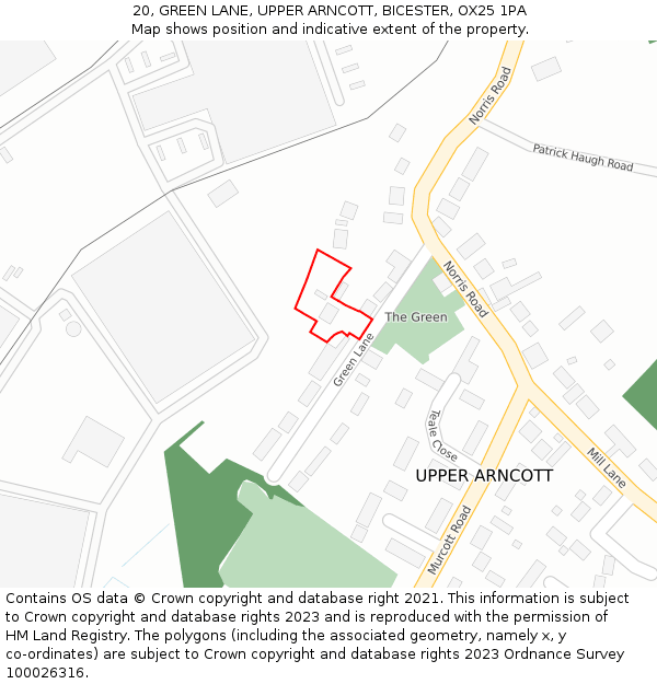 20, GREEN LANE, UPPER ARNCOTT, BICESTER, OX25 1PA: Location map and indicative extent of plot