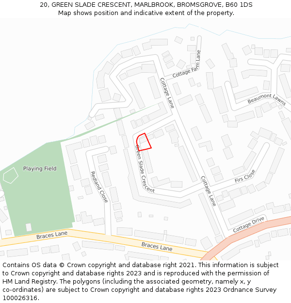 20, GREEN SLADE CRESCENT, MARLBROOK, BROMSGROVE, B60 1DS: Location map and indicative extent of plot