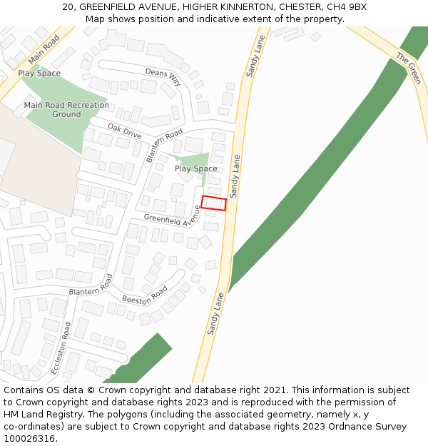 20, GREENFIELD AVENUE, HIGHER KINNERTON, CHESTER, CH4 9BX: Location map and indicative extent of plot