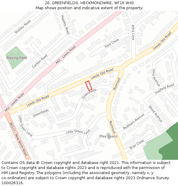 20, GREENFIELDS, HECKMONDWIKE, WF16 9HG: Location map and indicative extent of plot