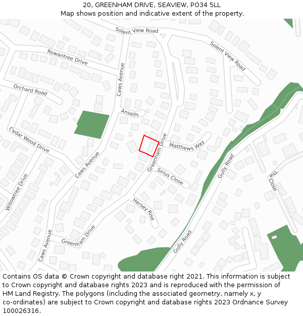 20, GREENHAM DRIVE, SEAVIEW, PO34 5LL: Location map and indicative extent of plot