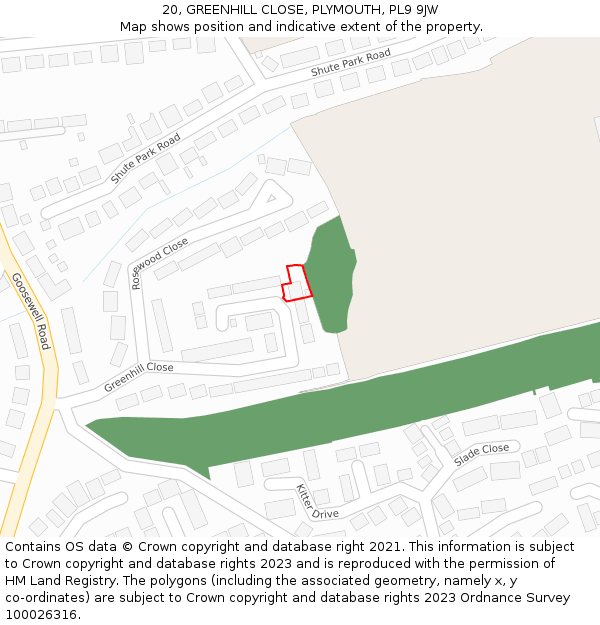 20, GREENHILL CLOSE, PLYMOUTH, PL9 9JW: Location map and indicative extent of plot