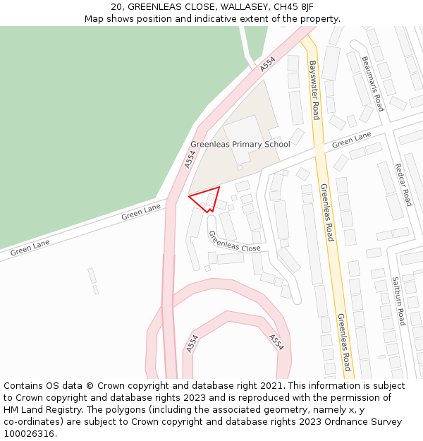 20, GREENLEAS CLOSE, WALLASEY, CH45 8JF: Location map and indicative extent of plot