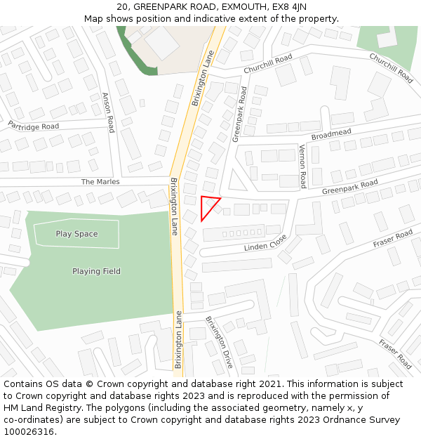 20, GREENPARK ROAD, EXMOUTH, EX8 4JN: Location map and indicative extent of plot
