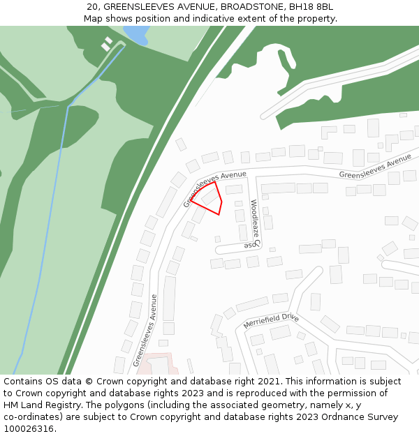 20, GREENSLEEVES AVENUE, BROADSTONE, BH18 8BL: Location map and indicative extent of plot