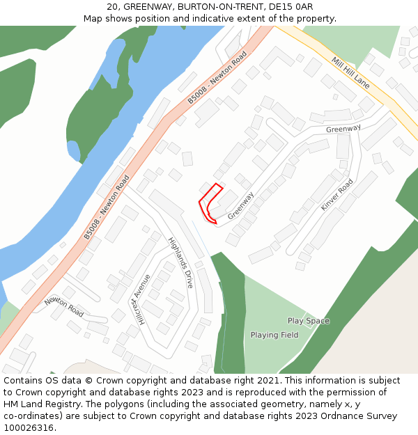 20, GREENWAY, BURTON-ON-TRENT, DE15 0AR: Location map and indicative extent of plot