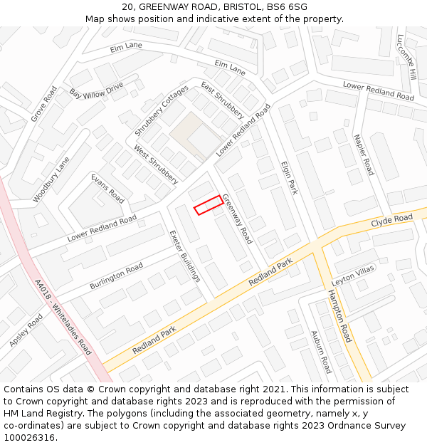 20, GREENWAY ROAD, BRISTOL, BS6 6SG: Location map and indicative extent of plot