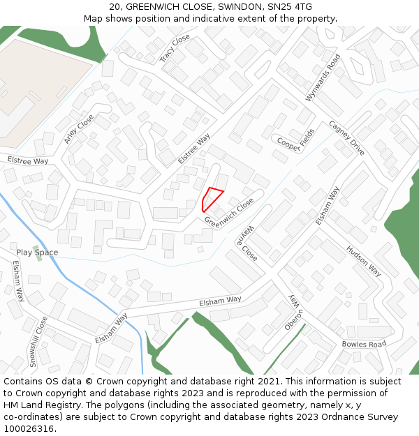 20, GREENWICH CLOSE, SWINDON, SN25 4TG: Location map and indicative extent of plot