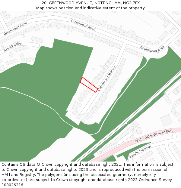 20, GREENWOOD AVENUE, NOTTINGHAM, NG3 7FX: Location map and indicative extent of plot