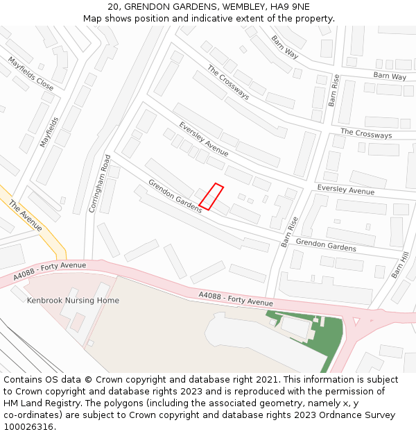 20, GRENDON GARDENS, WEMBLEY, HA9 9NE: Location map and indicative extent of plot