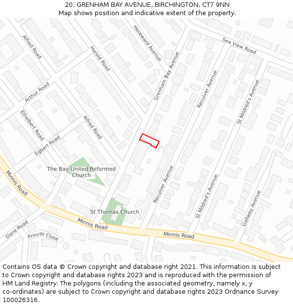 20, GRENHAM BAY AVENUE, BIRCHINGTON, CT7 9NN: Location map and indicative extent of plot
