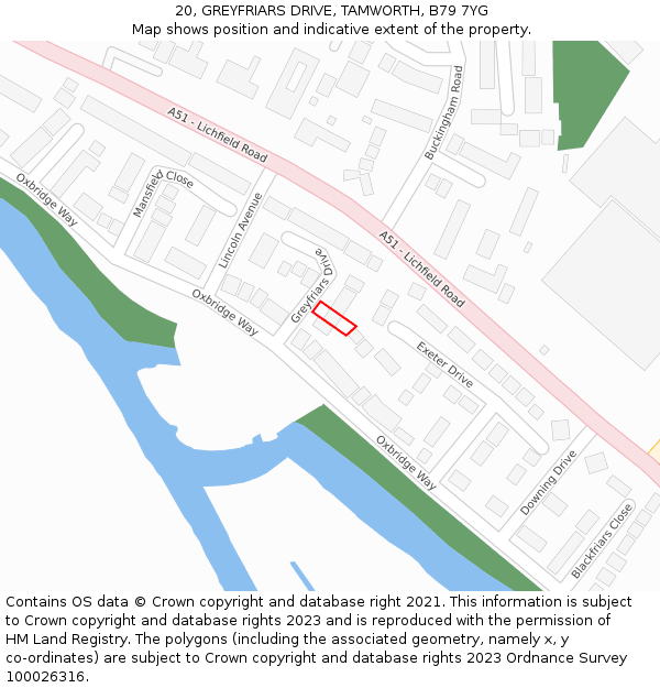 20, GREYFRIARS DRIVE, TAMWORTH, B79 7YG: Location map and indicative extent of plot