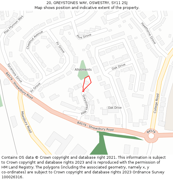 20, GREYSTONES WAY, OSWESTRY, SY11 2SJ: Location map and indicative extent of plot