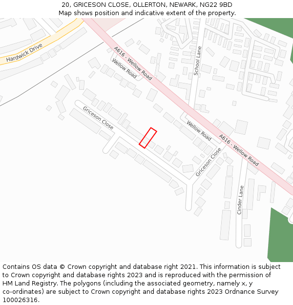 20, GRICESON CLOSE, OLLERTON, NEWARK, NG22 9BD: Location map and indicative extent of plot