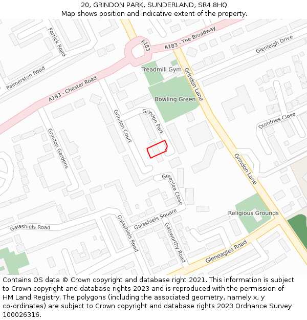 20, GRINDON PARK, SUNDERLAND, SR4 8HQ: Location map and indicative extent of plot