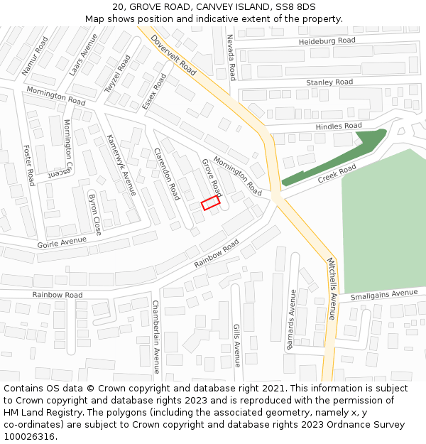 20, GROVE ROAD, CANVEY ISLAND, SS8 8DS: Location map and indicative extent of plot