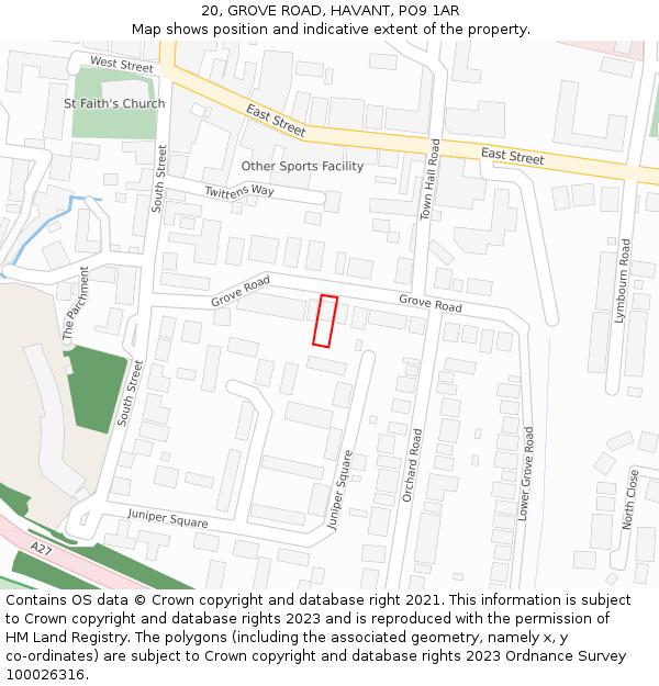 20, GROVE ROAD, HAVANT, PO9 1AR: Location map and indicative extent of plot