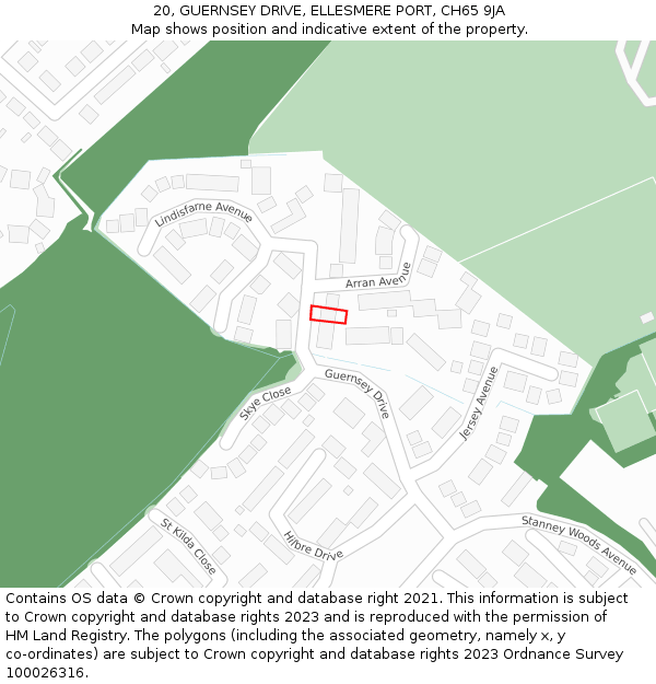 20, GUERNSEY DRIVE, ELLESMERE PORT, CH65 9JA: Location map and indicative extent of plot