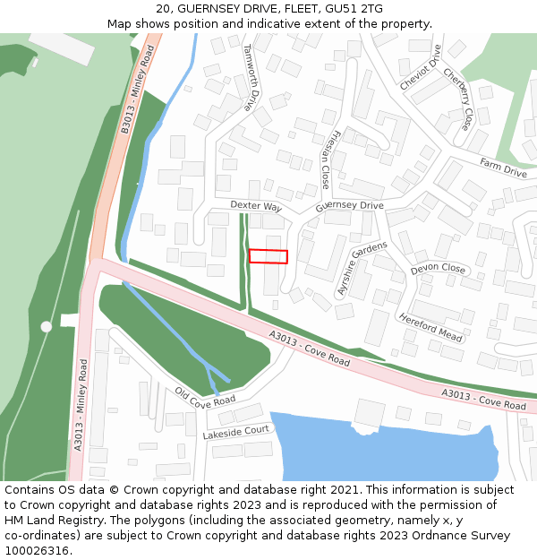 20, GUERNSEY DRIVE, FLEET, GU51 2TG: Location map and indicative extent of plot