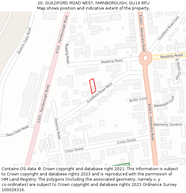 20, GUILDFORD ROAD WEST, FARNBOROUGH, GU14 6PU: Location map and indicative extent of plot