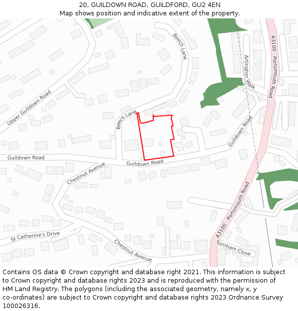 20, GUILDOWN ROAD, GUILDFORD, GU2 4EN: Location map and indicative extent of plot