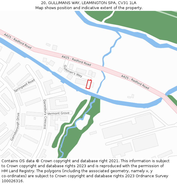 20, GULLIMANS WAY, LEAMINGTON SPA, CV31 1LA: Location map and indicative extent of plot