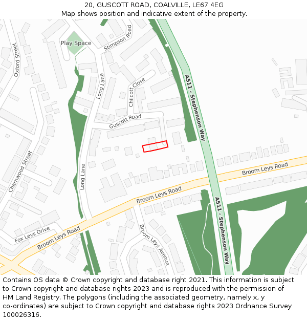 20, GUSCOTT ROAD, COALVILLE, LE67 4EG: Location map and indicative extent of plot