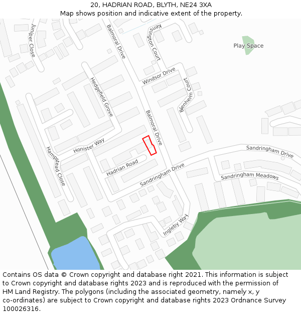 20, HADRIAN ROAD, BLYTH, NE24 3XA: Location map and indicative extent of plot