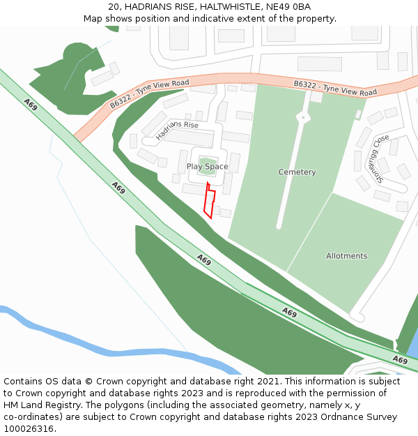 20, HADRIANS RISE, HALTWHISTLE, NE49 0BA: Location map and indicative extent of plot